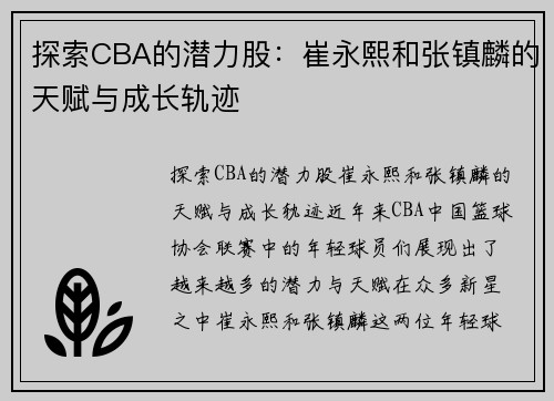 探索CBA的潜力股：崔永熙和张镇麟的天赋与成长轨迹