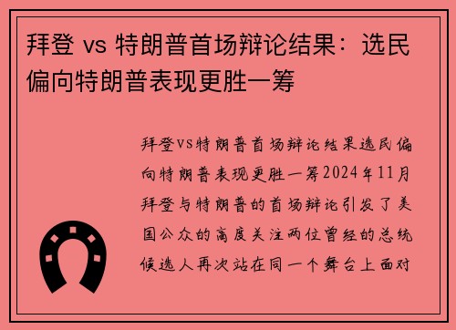 拜登 vs 特朗普首场辩论结果：选民偏向特朗普表现更胜一筹